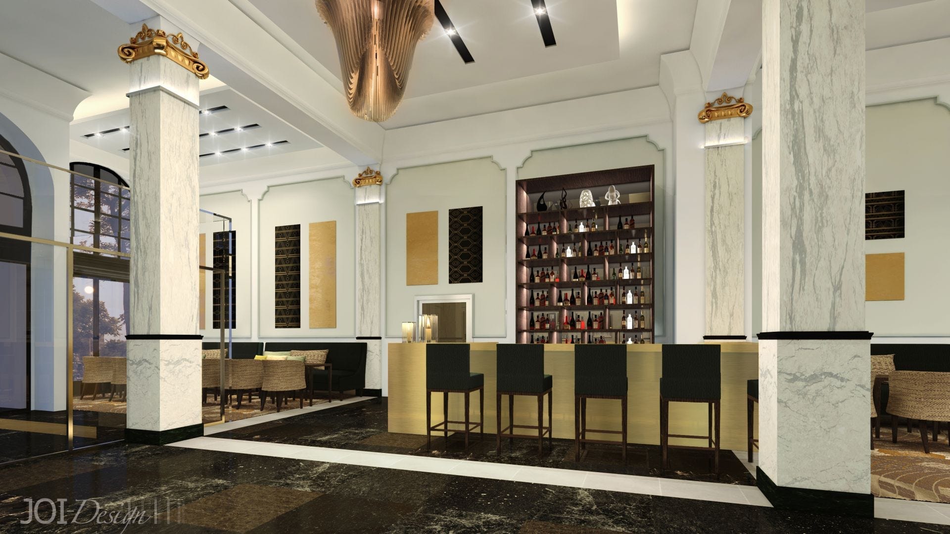 Hotel Reichshof Hamburg: Visualisierung der neuen Hotelhalle (Grafik: JOI-Design)