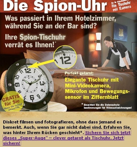 Spion Uhr fürs Hotel