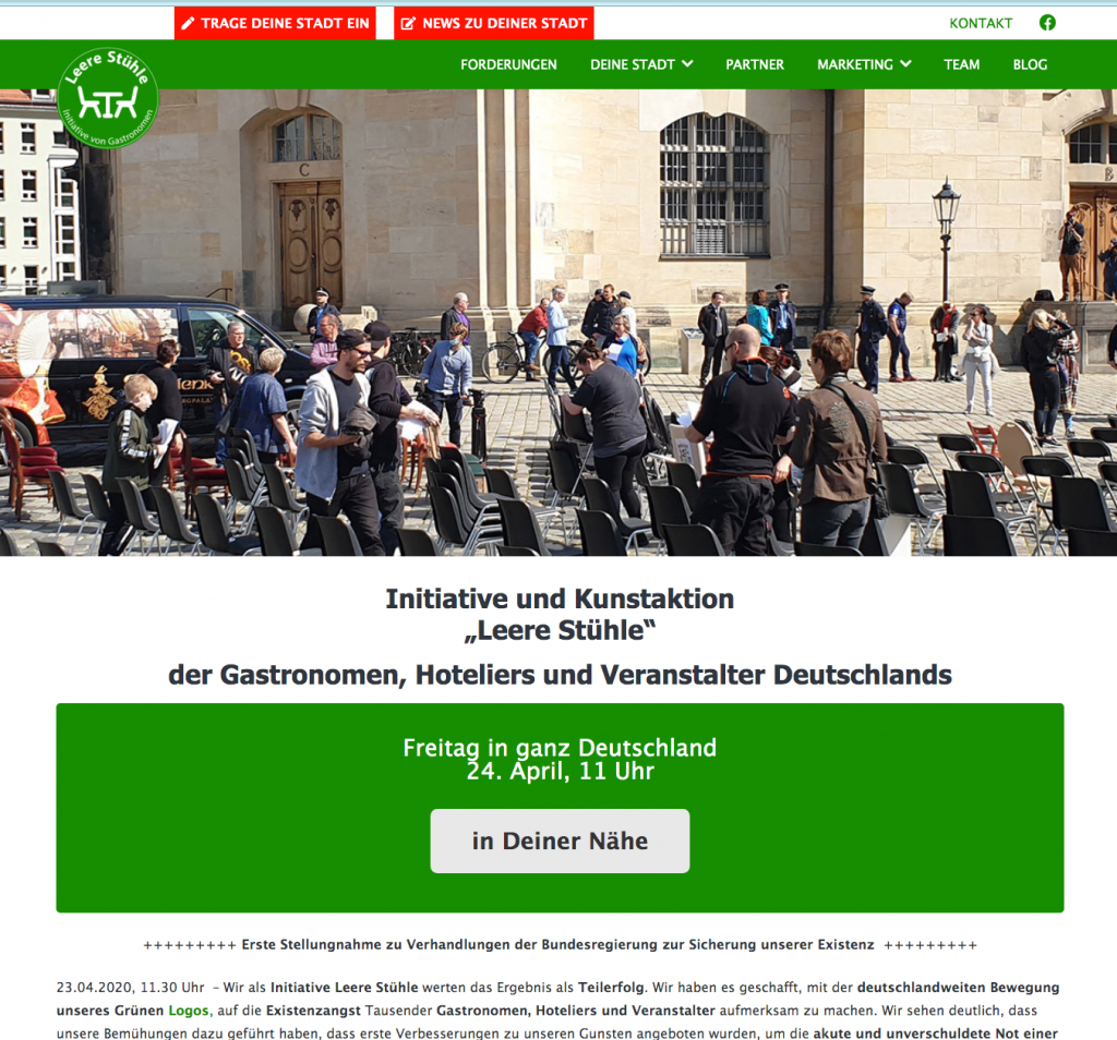 Kunstaktion "Leere Stühle": Hoteliers und Gastronomen wollen so protestieren - https://www.leere-stuehle.de